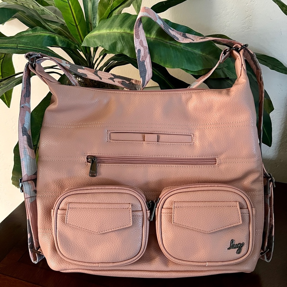 Lug Zipliner VL Convertible Hobo Bag (Blush Pink/Camo Rose) NWOT